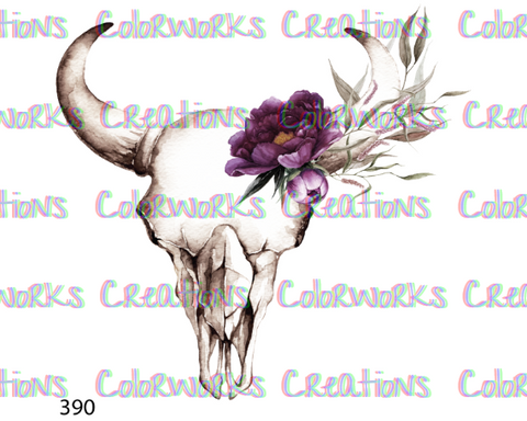 390 - Bull Skull with Flowers