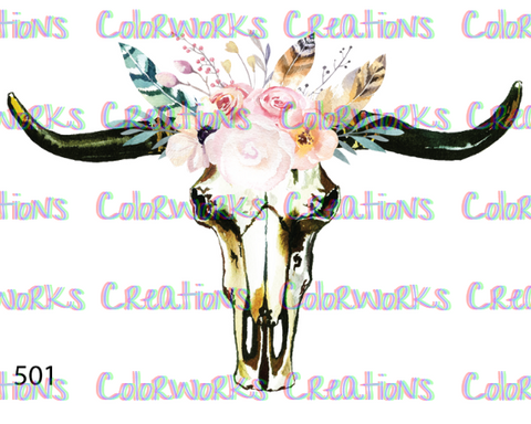 501 - Bull Skull with Flowers