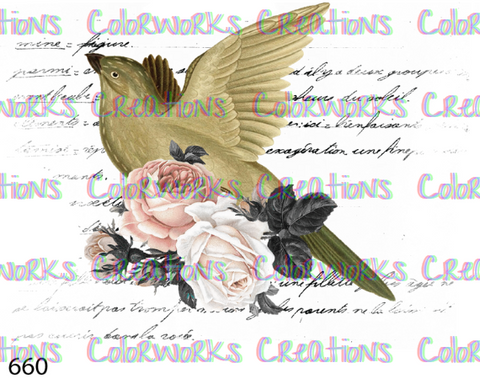 660 - Bird with Flowers and Text