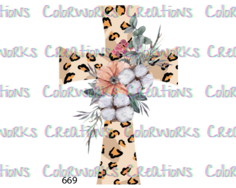 669 - Leopard Cross with Flowers