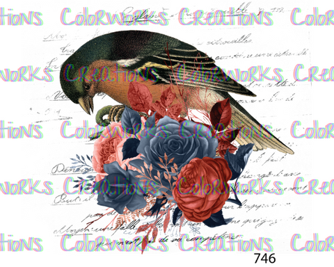 746 - Bird with Flowers and Text