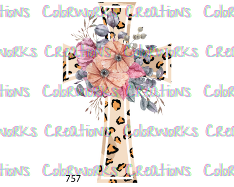 757 - Leopard Cross with Flowers