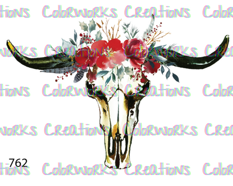 762 - Bull Skull with Flowers