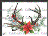 941 - Deer Antlers with Flowers and Feathers