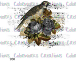 960 - Bird with Flowers and Sheet Music