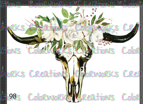 98 - Bull Skull with Flowers